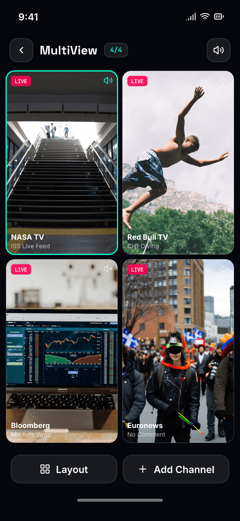 Sedna MultiView 4-stream screen
