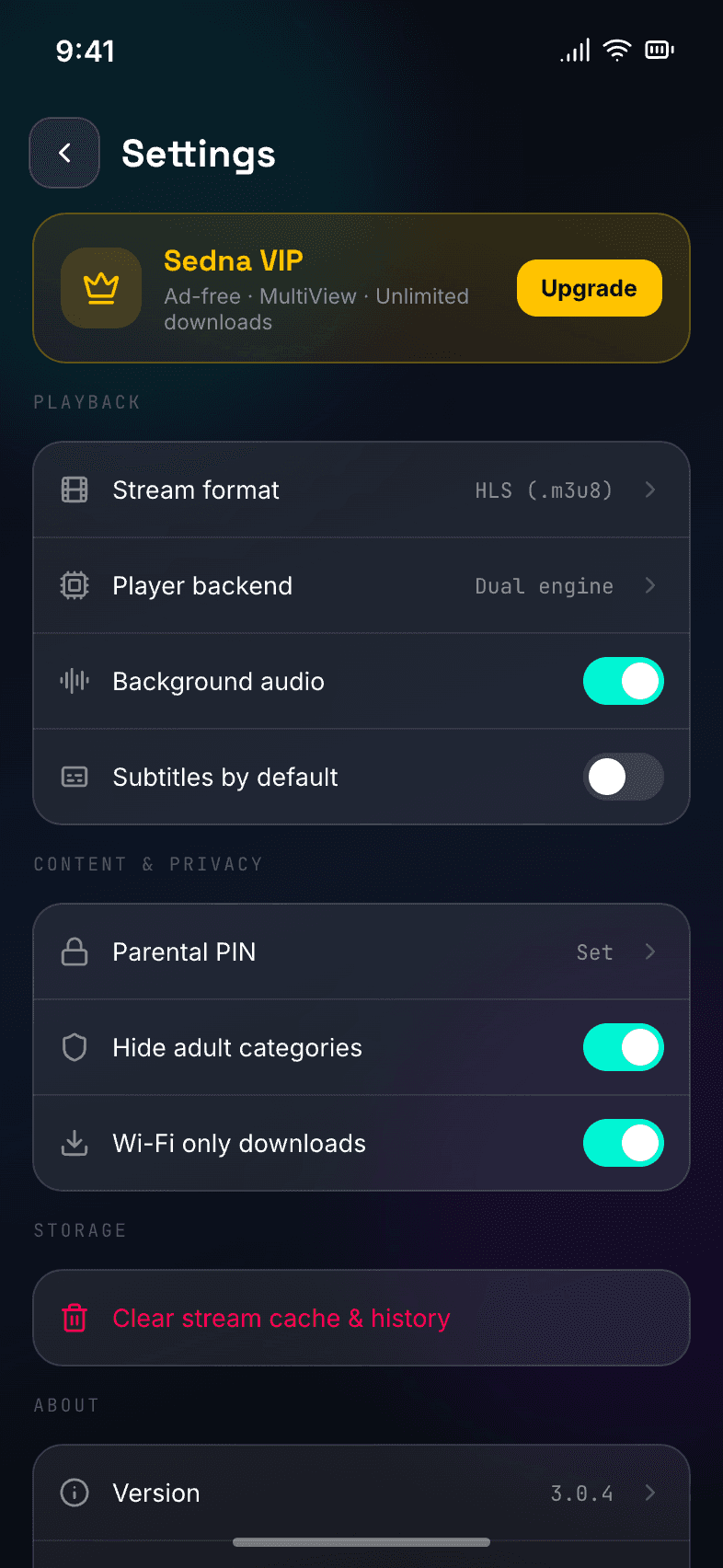 Audio video player settings