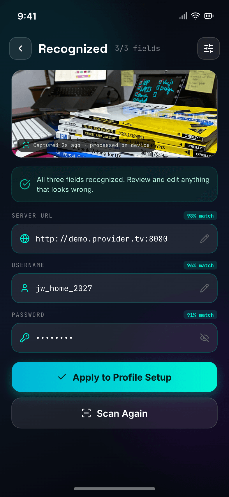 Recognized credentials confidence score screen